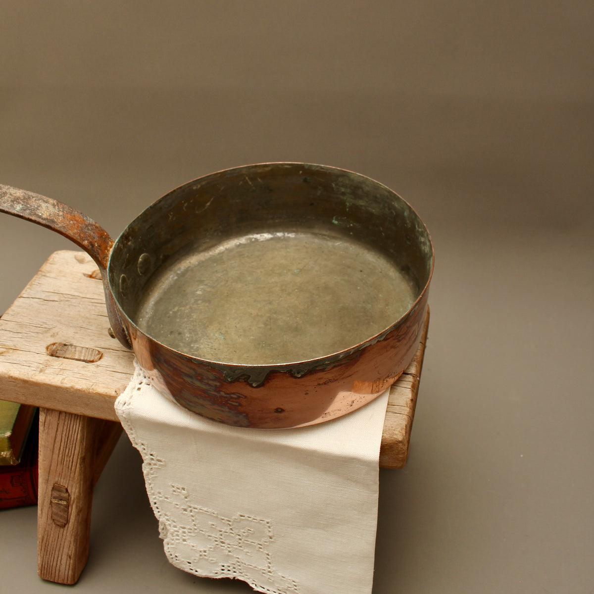 Antique 19th Century French Copper Sauté Pan Tin Overspill Forged Iron Handle