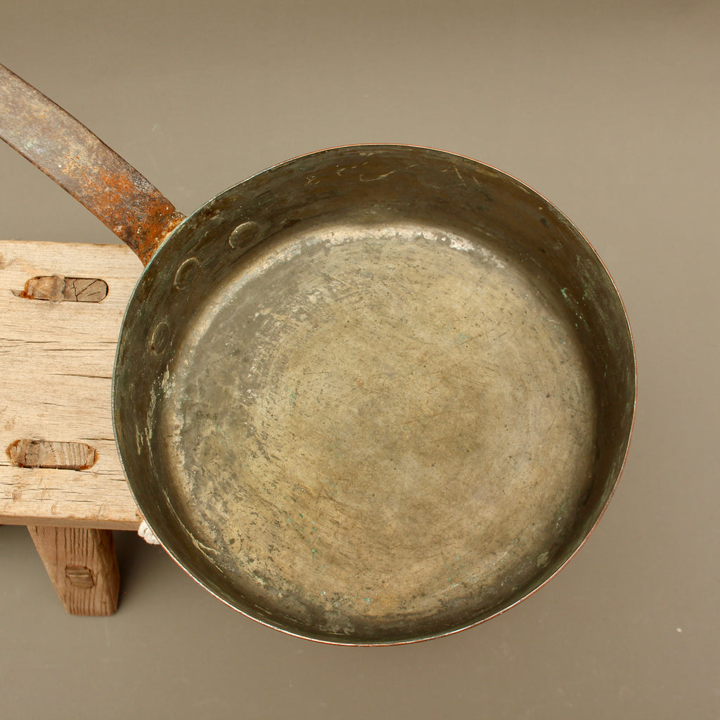 Antique 19th Century French Copper Sauté Pan Tin Overspill Forged Iron Handle