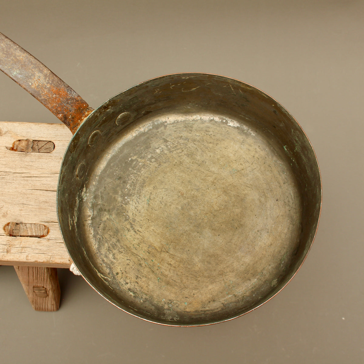 Antique 19th Century French Copper Sauté Pan Tin Overspill Forged Iron Handle