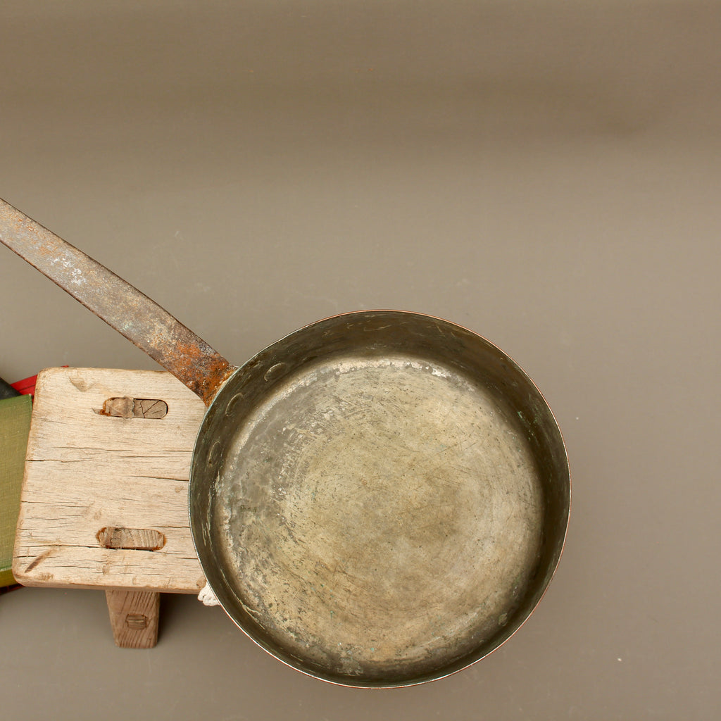 Antique 19th Century French Copper Sauté Pan Tin Overspill Forged Iron Handle