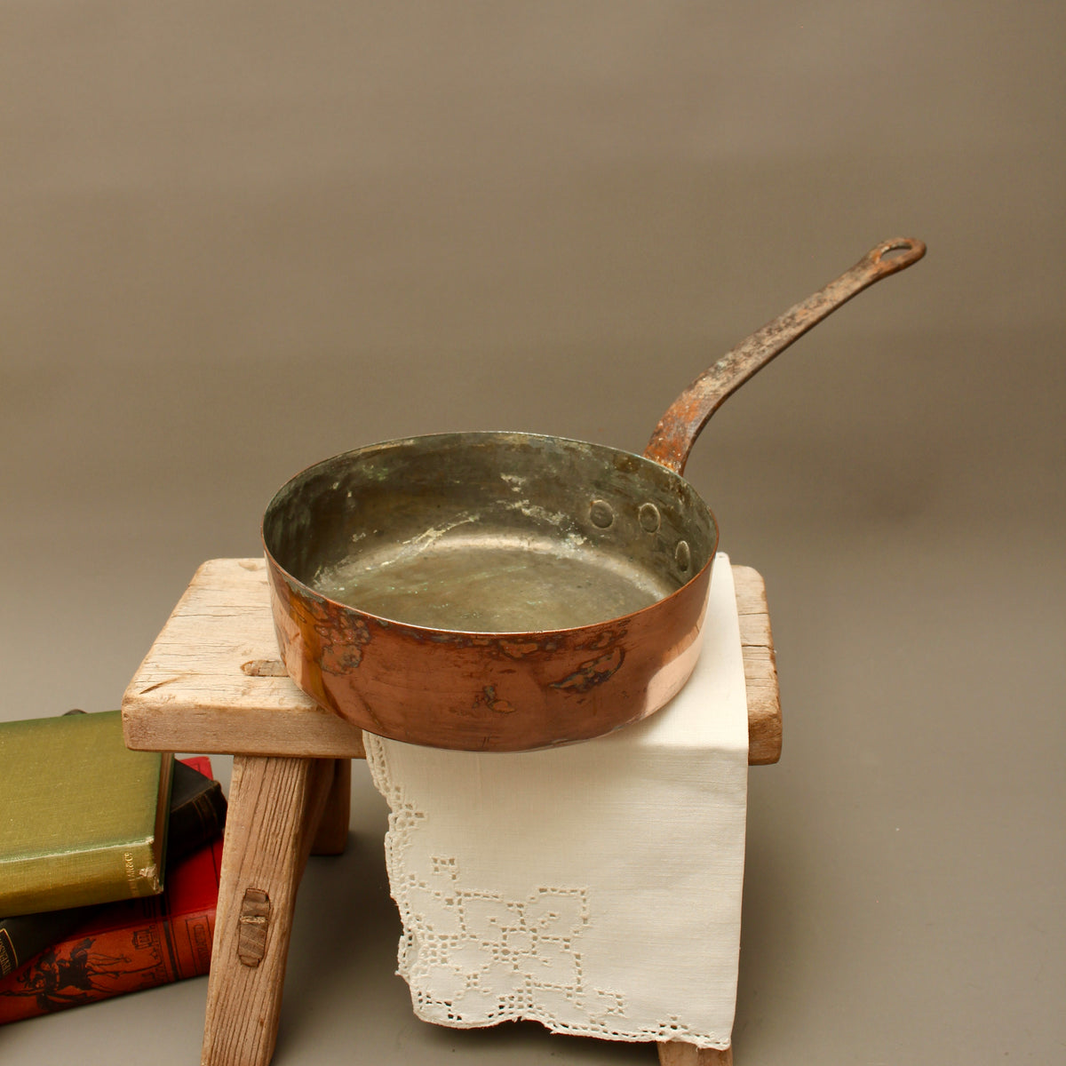 Antique 19th Century French Copper Sauté Pan Tin Overspill Forged Iron Handle