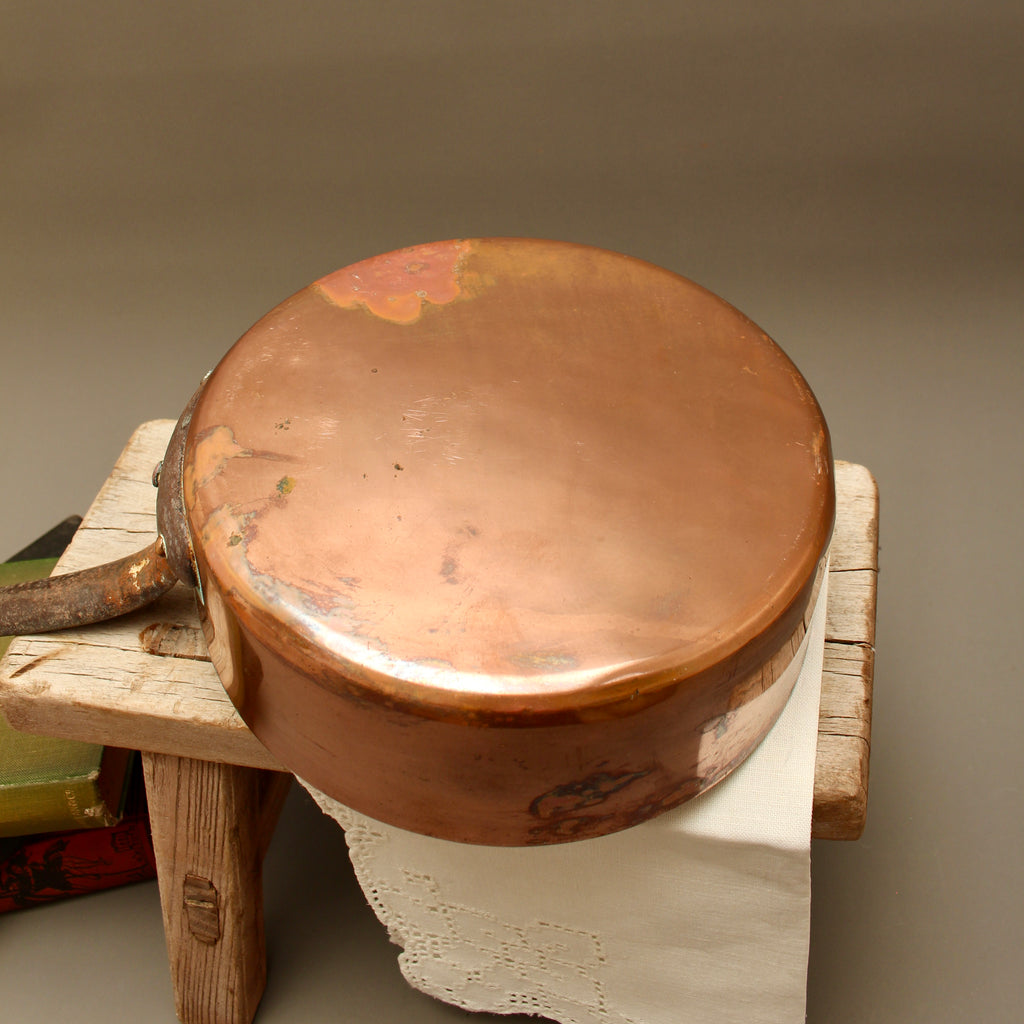 Antique 19th Century French Copper Sauté Pan Tin Overspill Forged Iron Handle