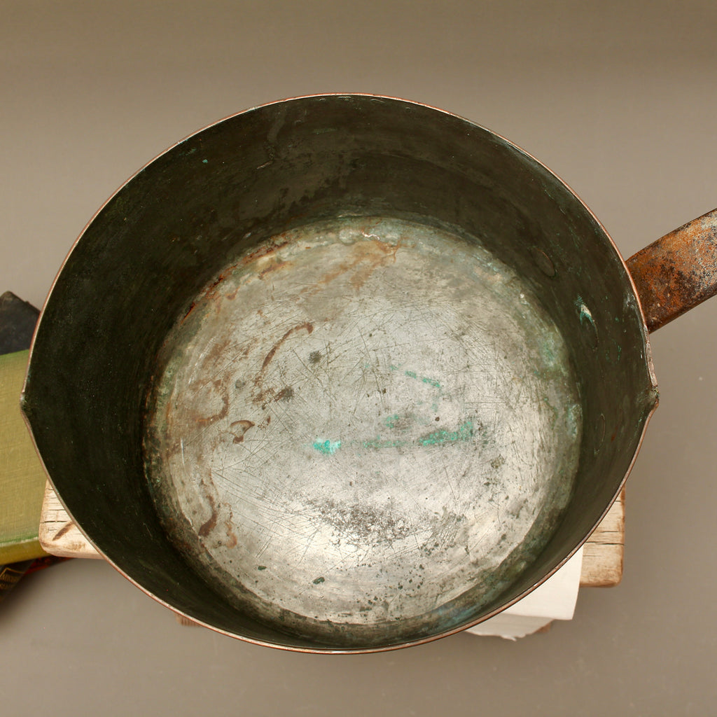 Antique 19th Century French Copper Pan Heavyweight 2.3kg Forged Iron Handle