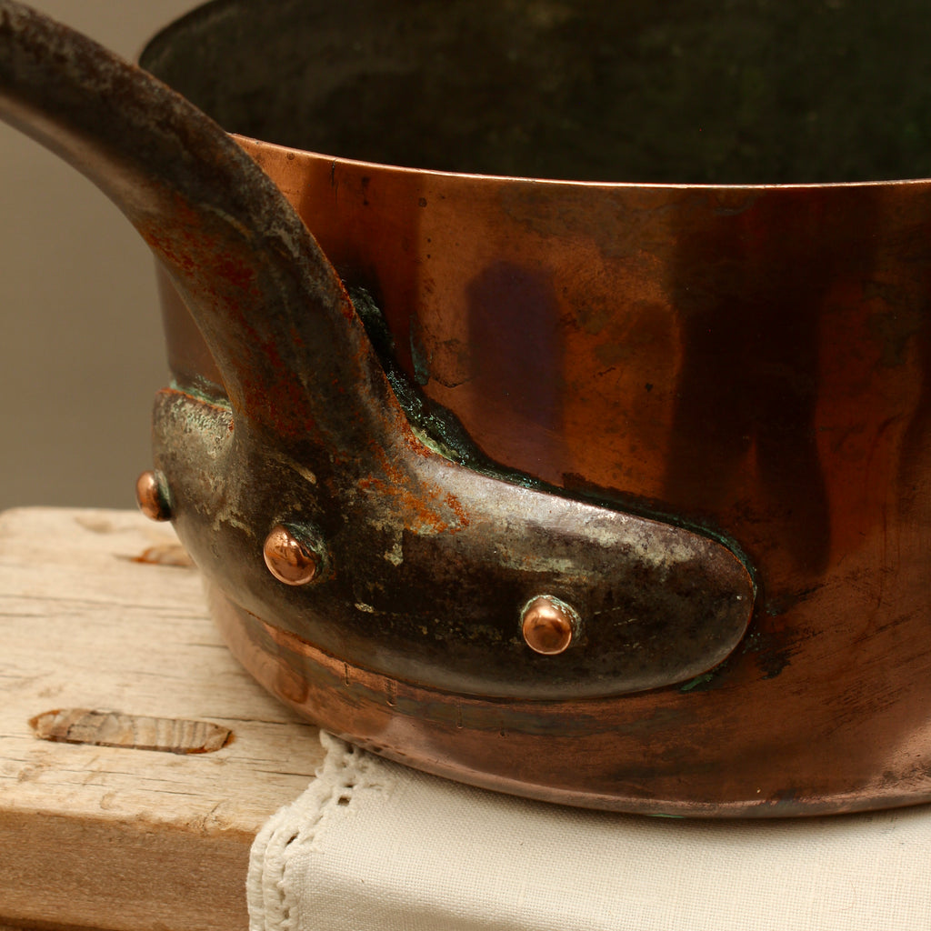 Antique 19th Century French Copper Pan Heavyweight 2.3kg Forged Iron Handle
