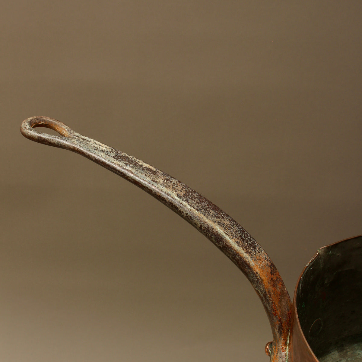 Antique 19th Century French Copper Pan Heavyweight 2.3kg Forged Iron Handle