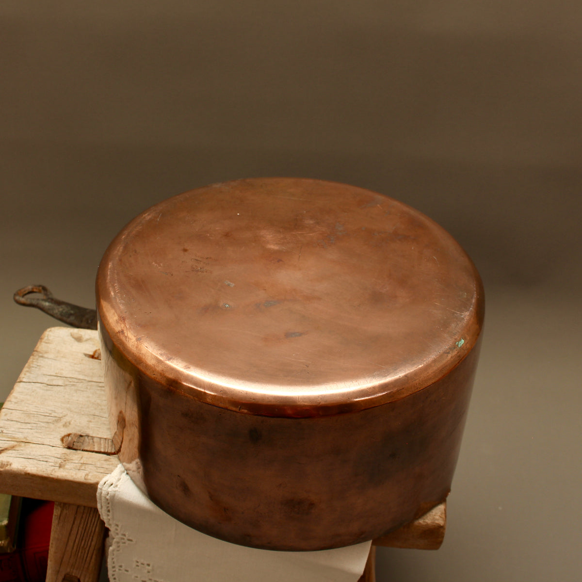 Antique 19th Century French Copper Pan Heavyweight 2.3kg Forged Iron Handle