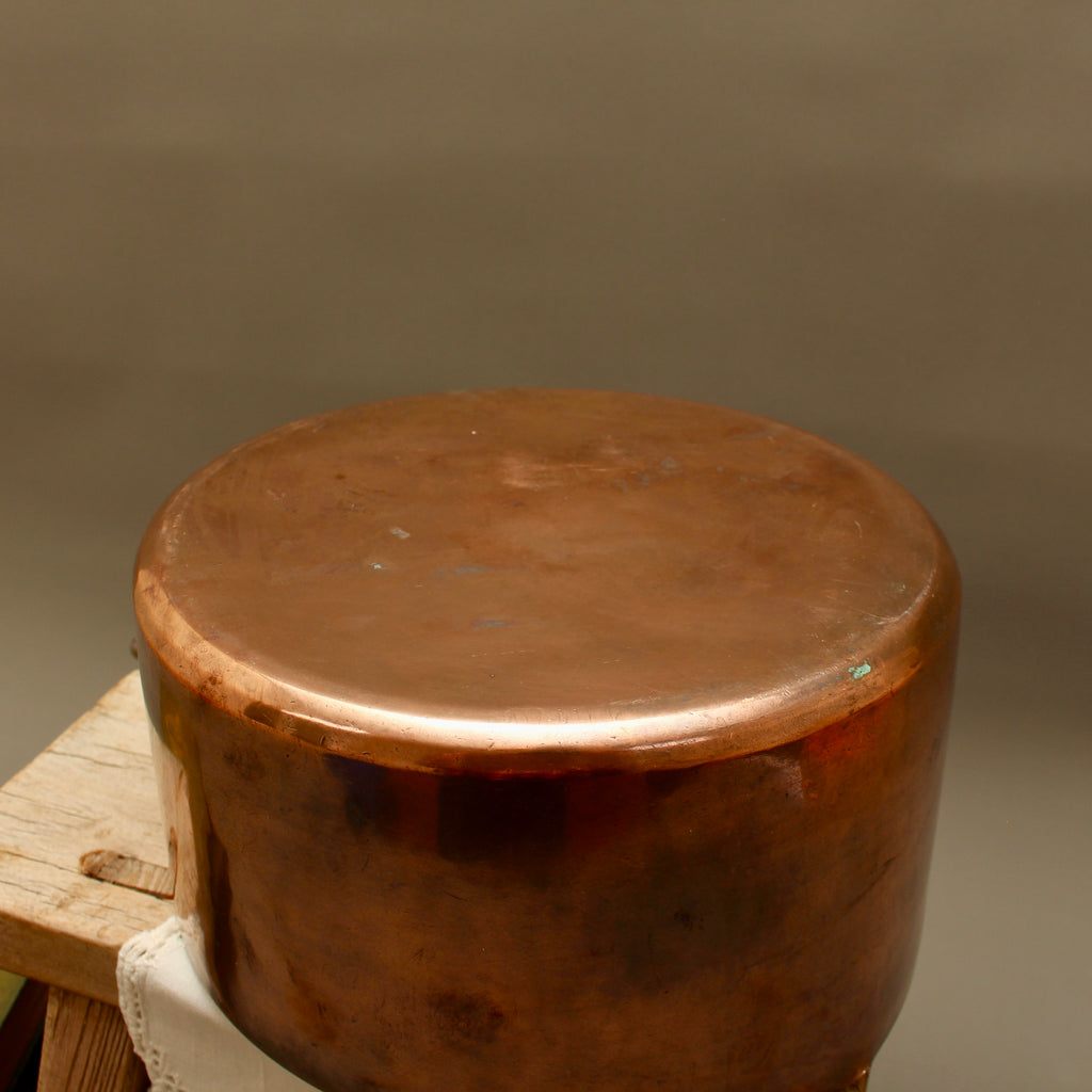 Antique 19th Century French Copper Pan Heavyweight 2.3kg Forged Iron Handle