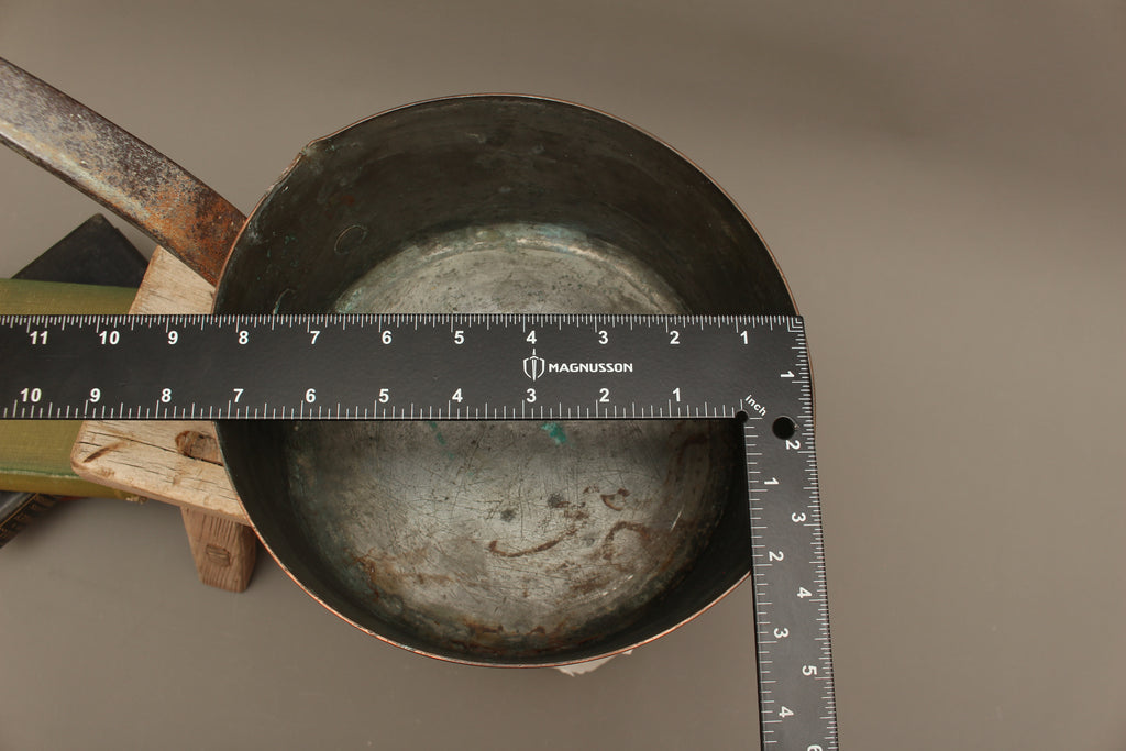 Antique 19th Century French Copper Pan Heavyweight 2.3kg Forged Iron Handle