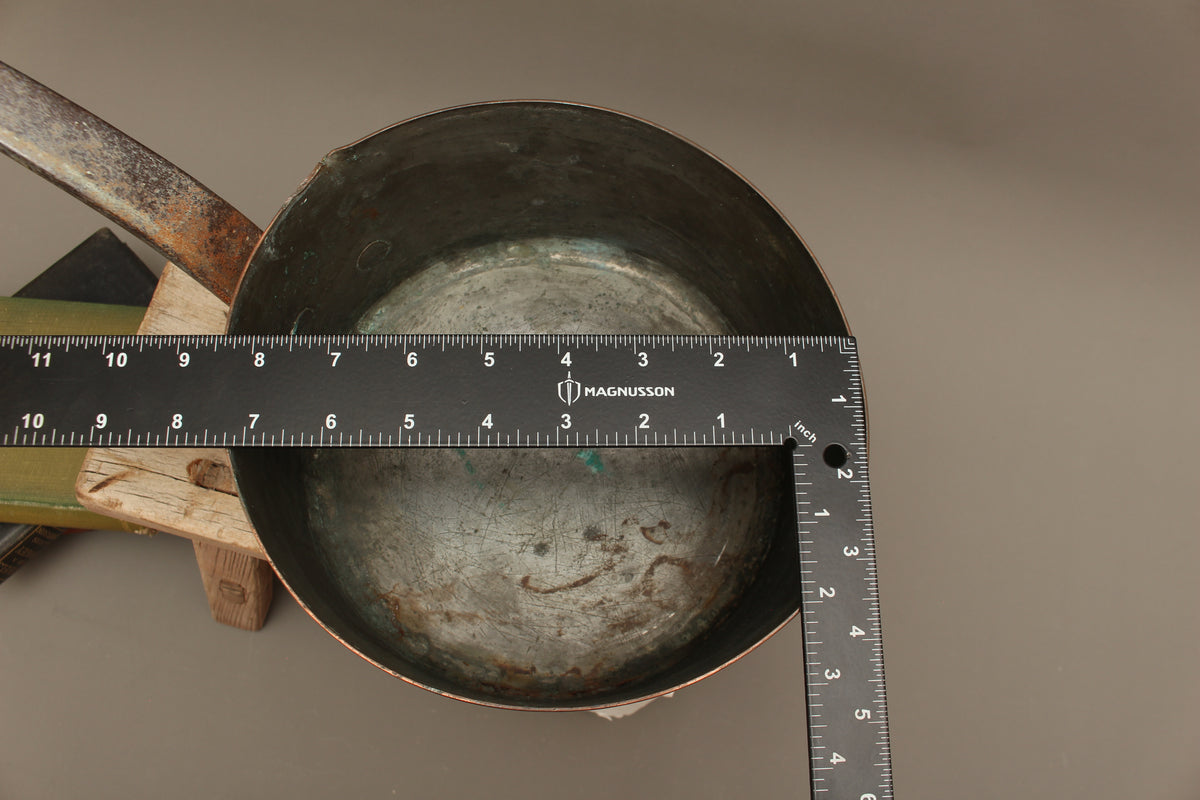 Antique 19th Century French Copper Pan Heavyweight 2.3kg Forged Iron Handle