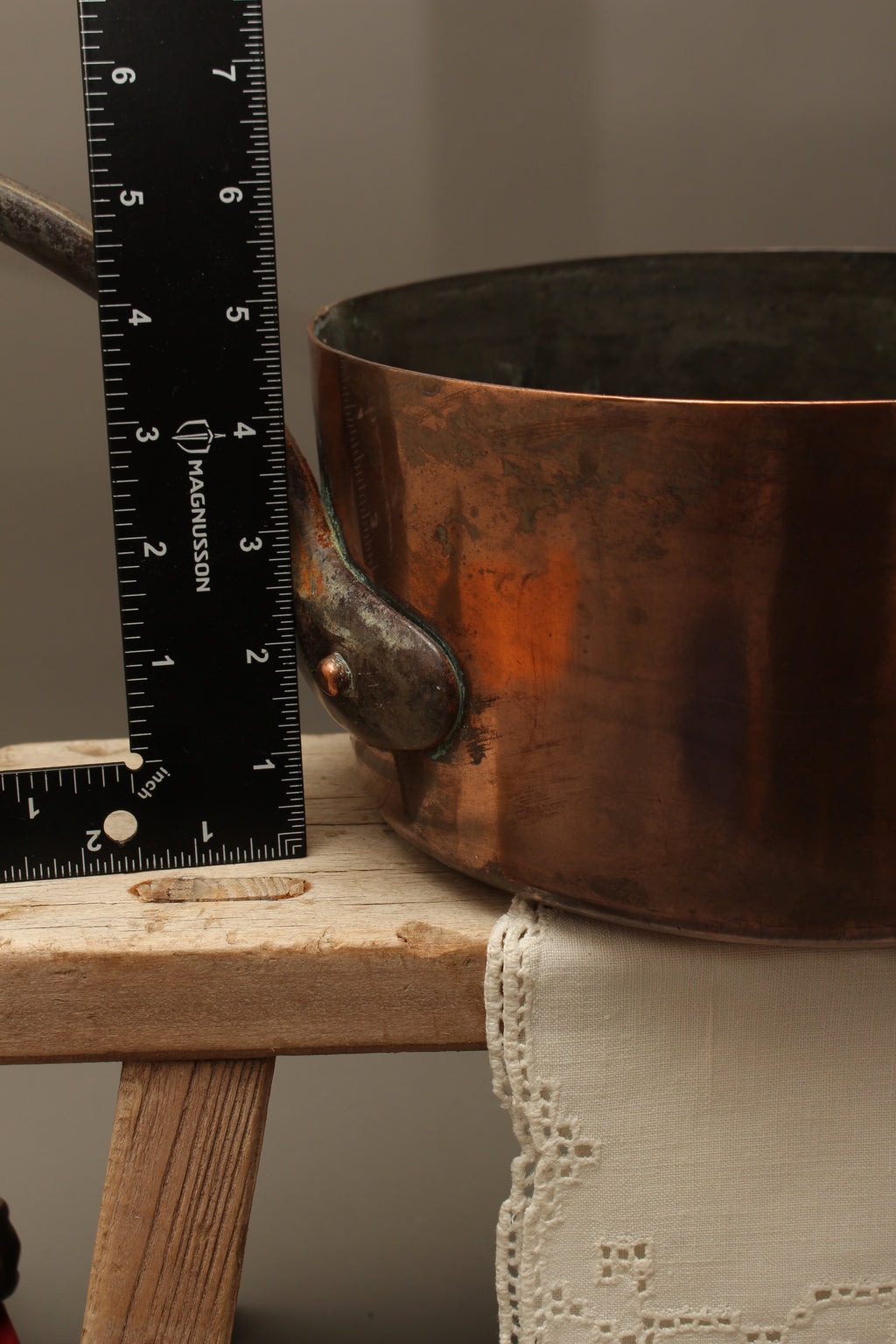 Antique 19th Century French Copper Pan Heavyweight 2.3kg Forged Iron Handle