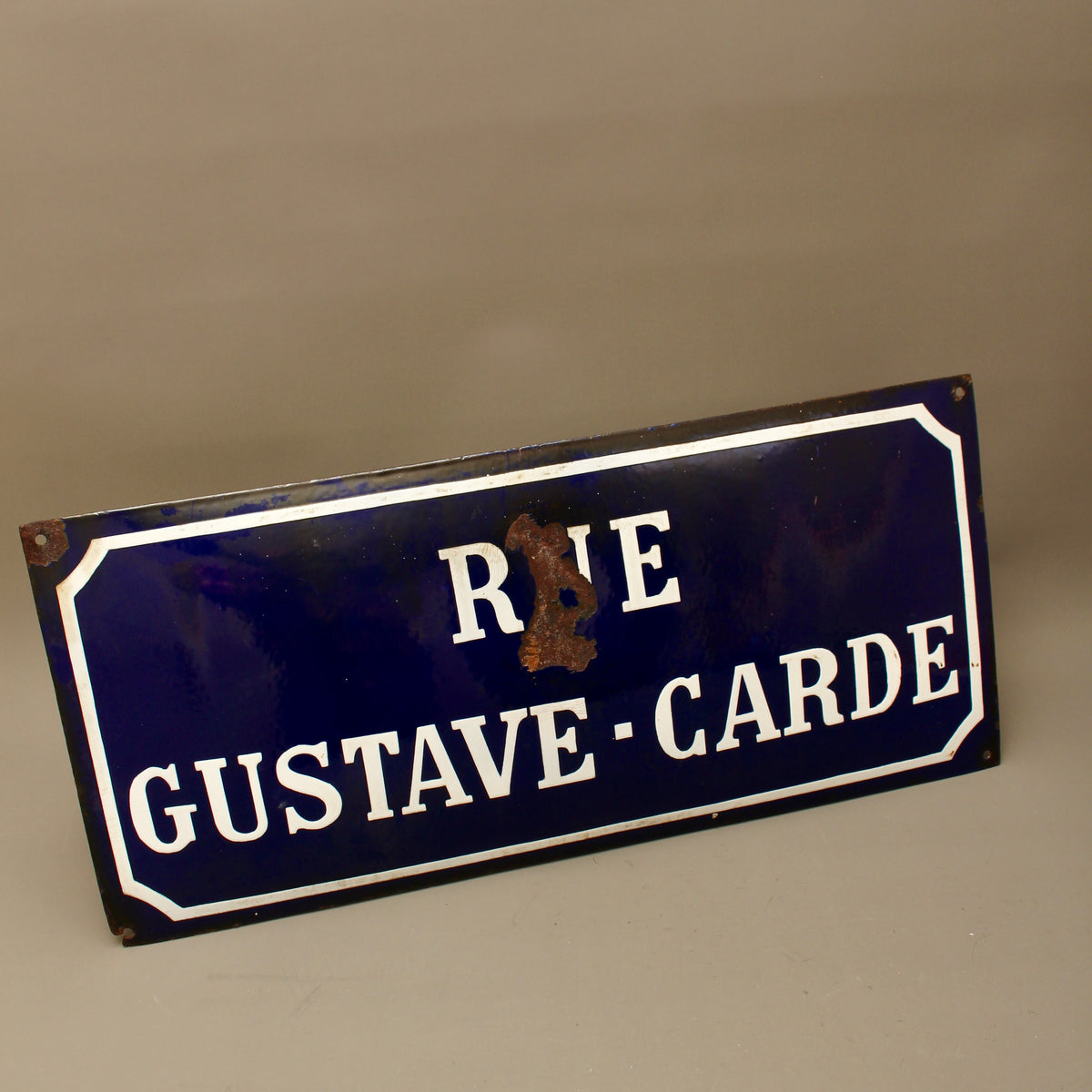 Large 19th Century French Enamel Street Sign Rue Gustave Carde Architectural Salvage