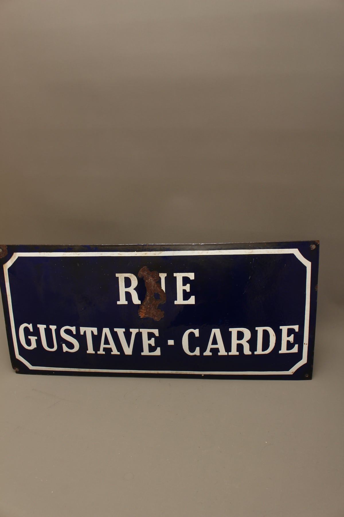 Large 19th Century French Enamel Street Sign Rue Gustave Carde Architectural Salvage