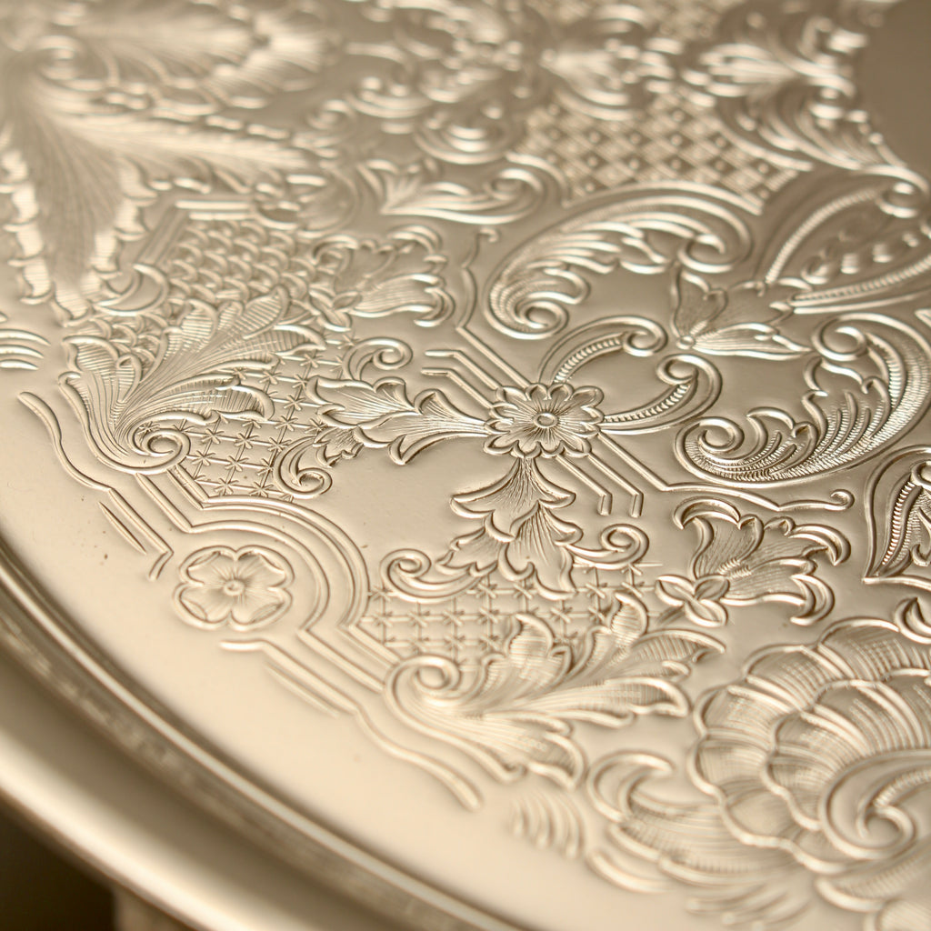 Vintage Round Silver Plated Salver Deeply Chased Floral Drinks Tray