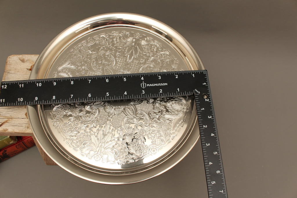 Vintage Round Silver Plated Salver Deeply Chased Floral Drinks Tray