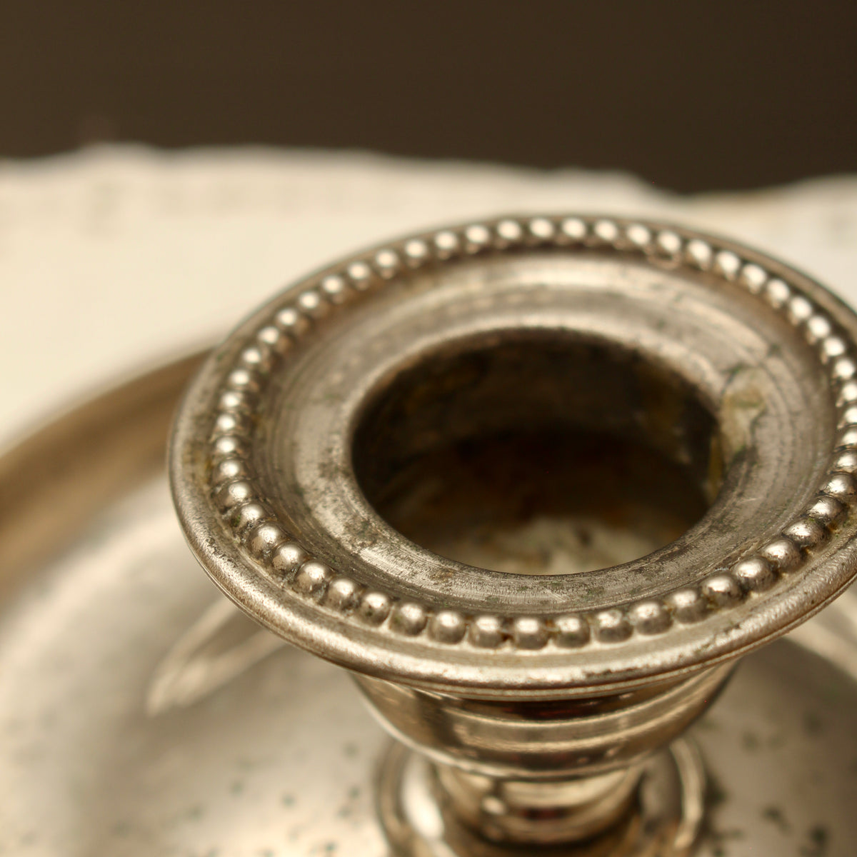 Antique 19th Century French Farmhouse Nickel Plate Chamberstick Breveté SGDG