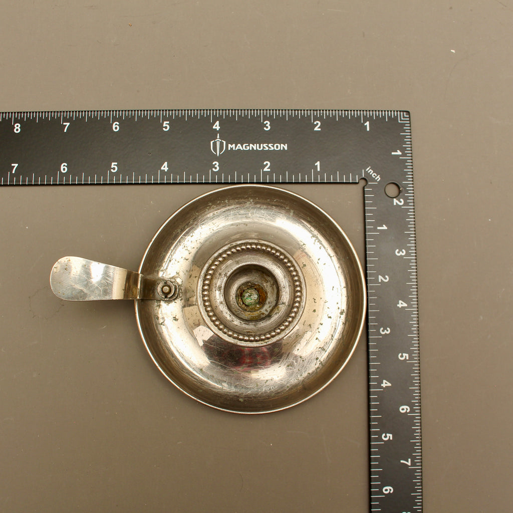 Antique 19th Century French Farmhouse Nickel Plate Chamberstick Breveté SGDG