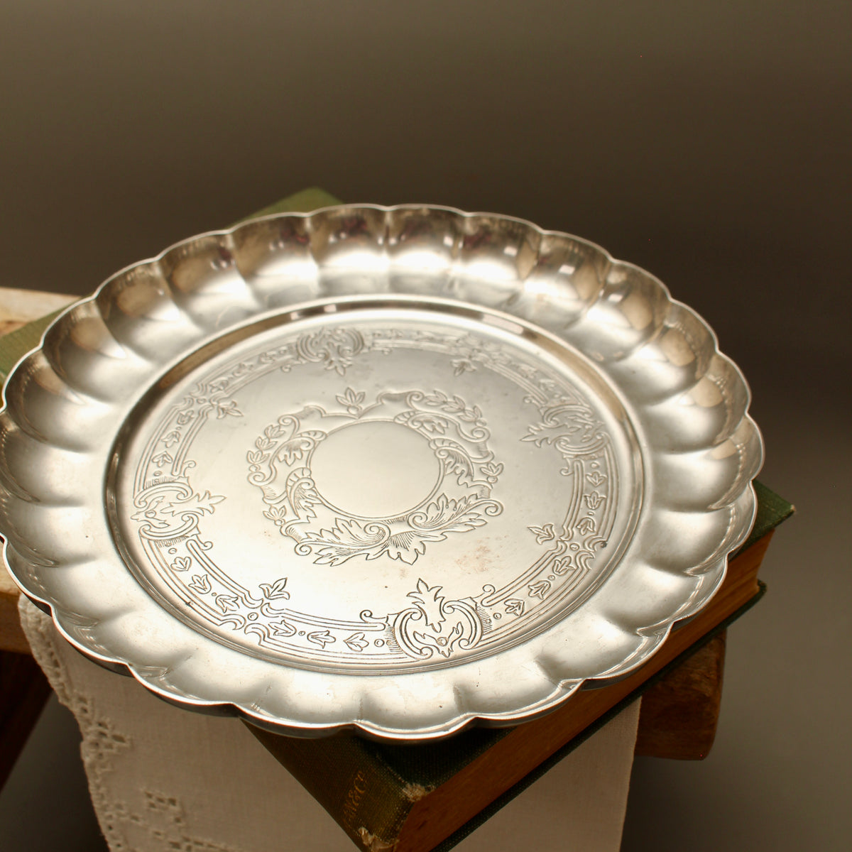 Vintage Viners of Sheffield Alpha Plate Scalloped Card Tray Trinket Dish