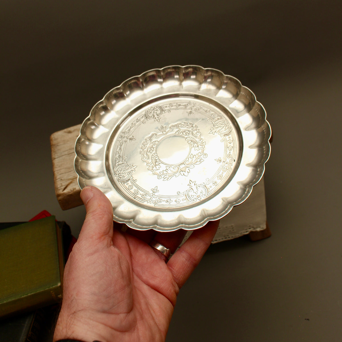 Vintage Viners of Sheffield Alpha Plate Scalloped Card Tray Trinket Dish