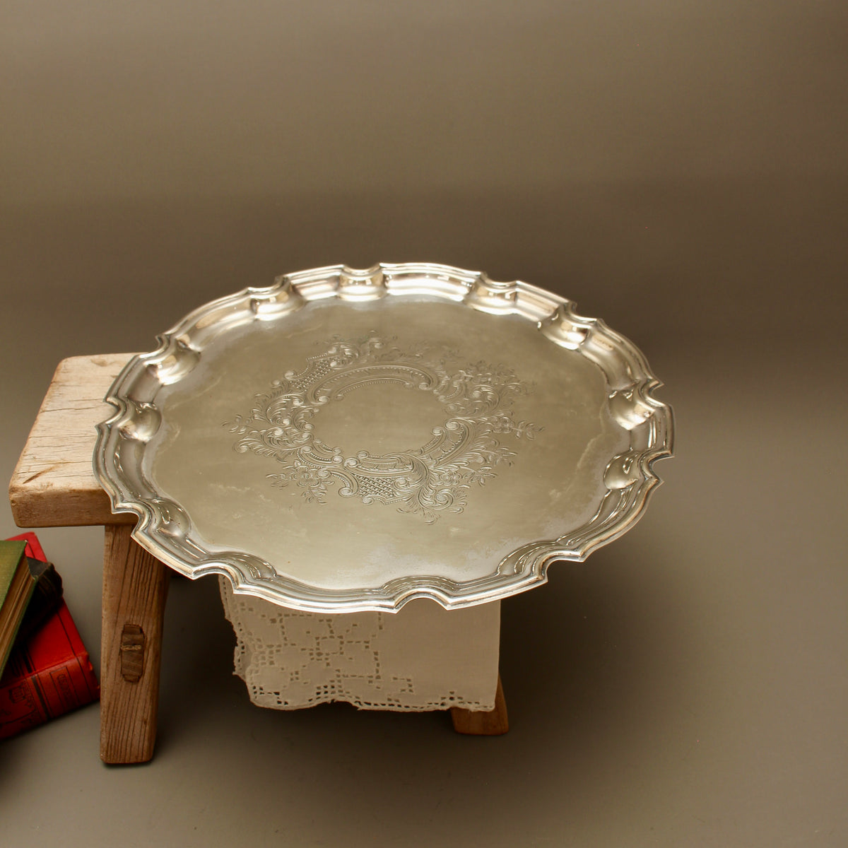 Antique Roberts & Belk Sheffield Silver Plate Salver Bleeding Copper Drinks Tray