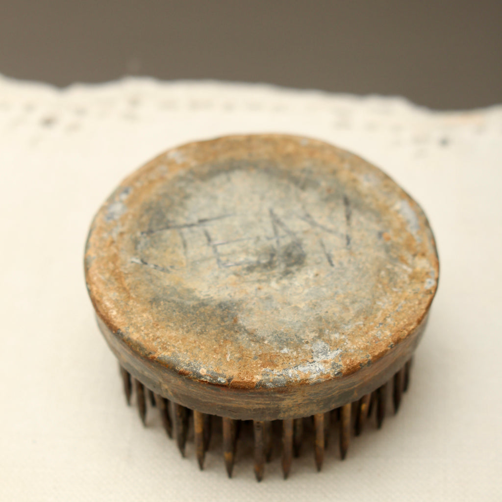 Vintage Lead Kenzan Spiked Flower Frog – Hand-Incised 'Jean'