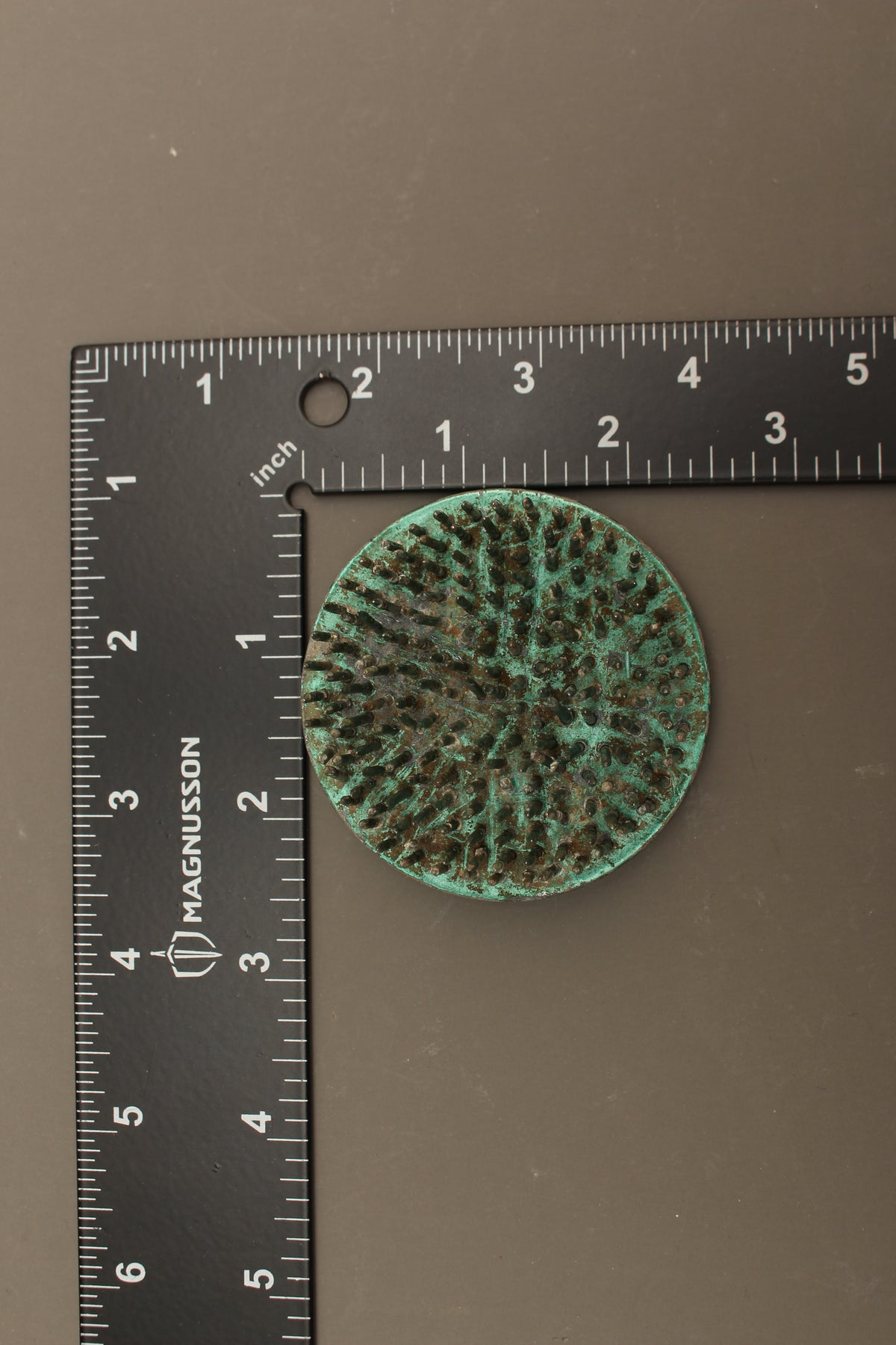 Vintage Green Lacquered Lead Kenzan Flower Frog – Large Camouflaged Floral Spikes