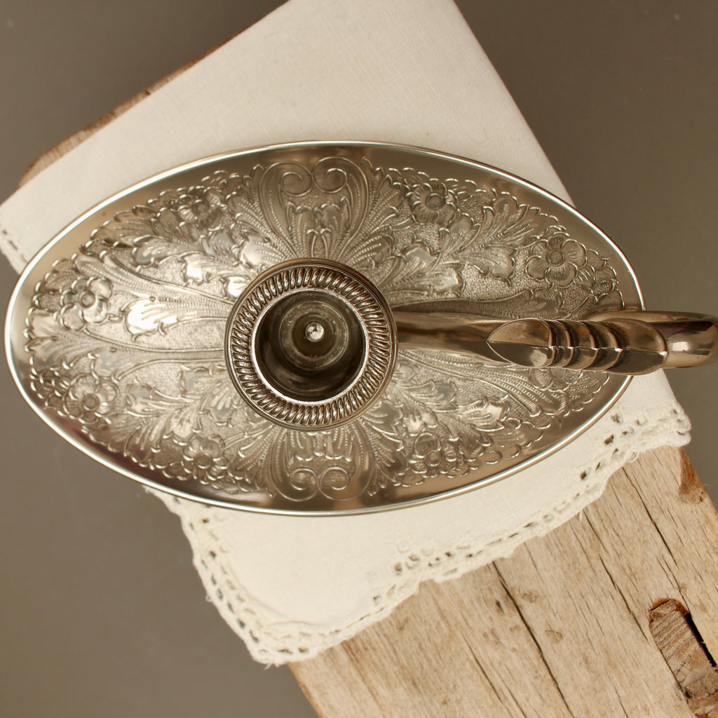 Vintage Seba Silver-Plated Engraved Oval Chamberstick – Made in England c.1970s