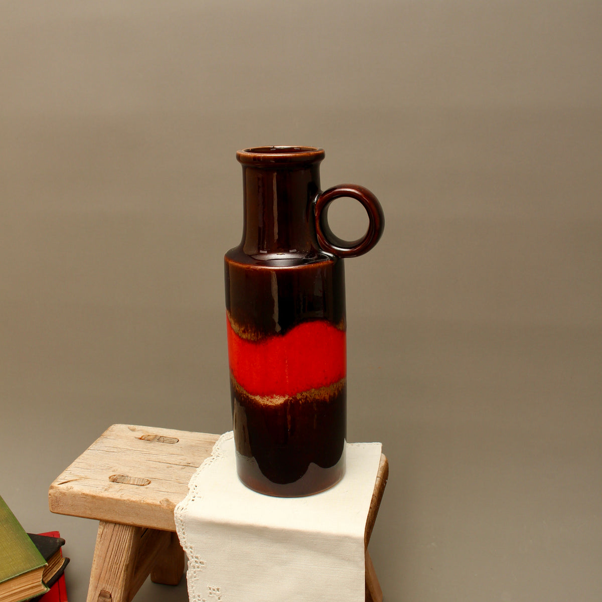 Vintage Scheurich 401-28 West German Pottery Vase – Mid-Century Fat Lava Handle Jug
