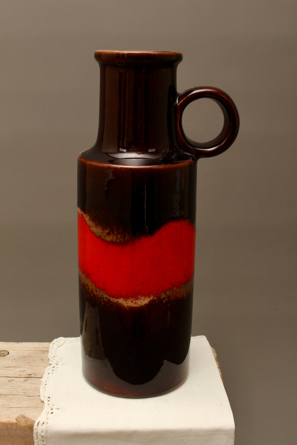 Vintage Scheurich 401-28 West German Pottery Vase – Mid-Century Fat Lava Handle Jug