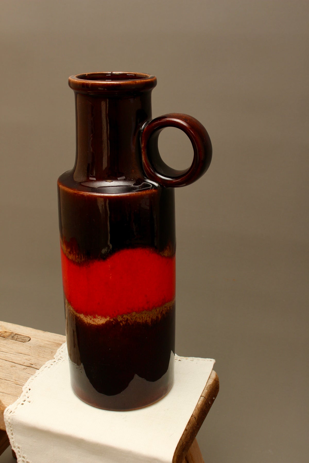 Vintage Scheurich 401-28 West German Pottery Vase – Mid-Century Fat Lava Handle Jug