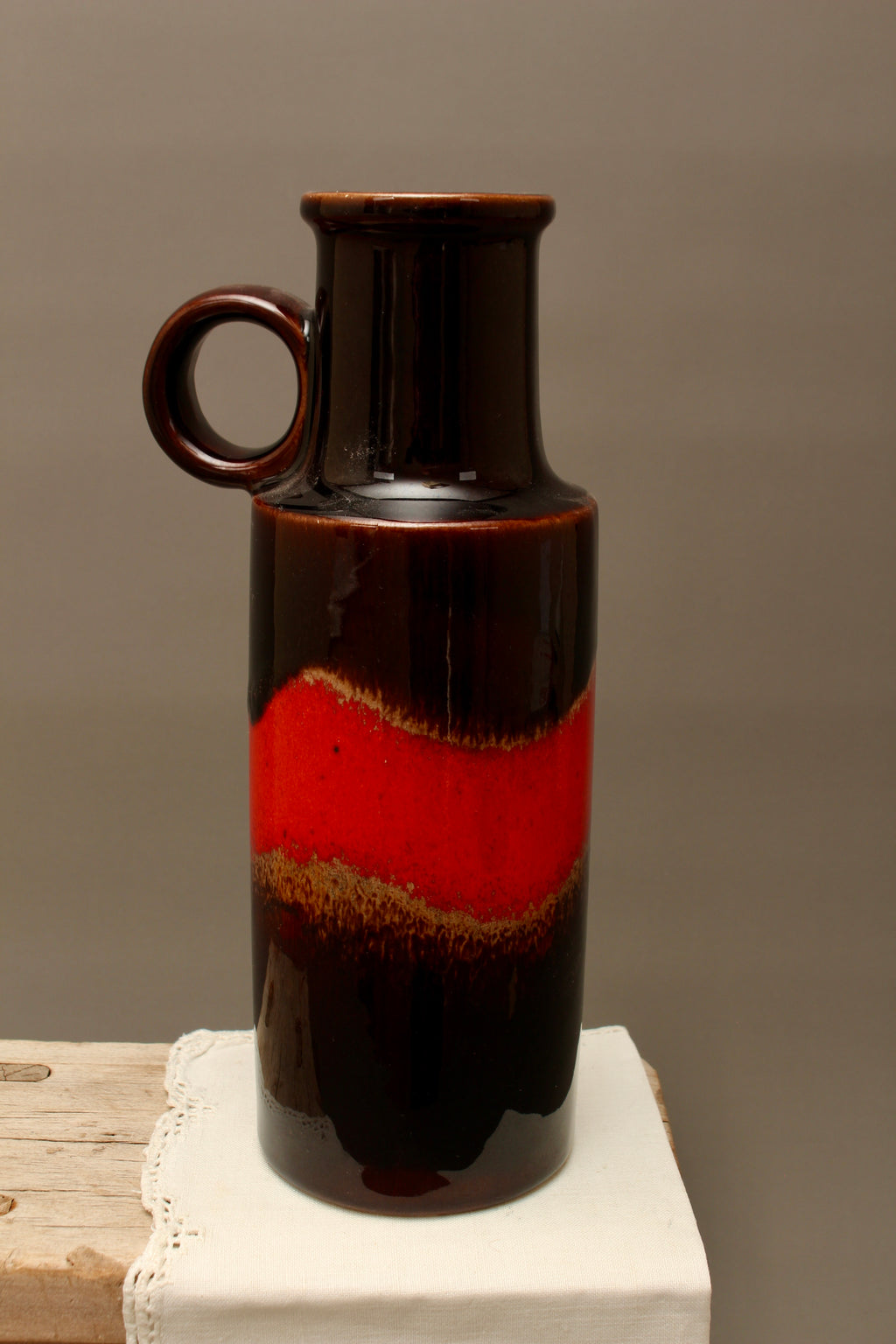 Vintage Scheurich 401-28 West German Pottery Vase – Mid-Century Fat Lava Handle Jug
