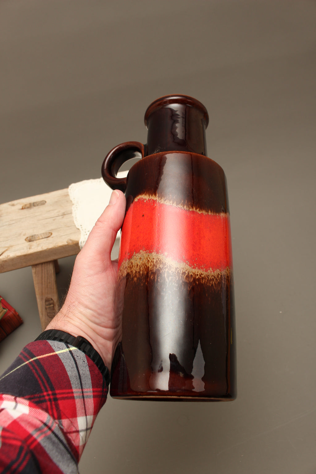 Vintage Scheurich 401-28 West German Pottery Vase – Mid-Century Fat Lava Handle Jug
