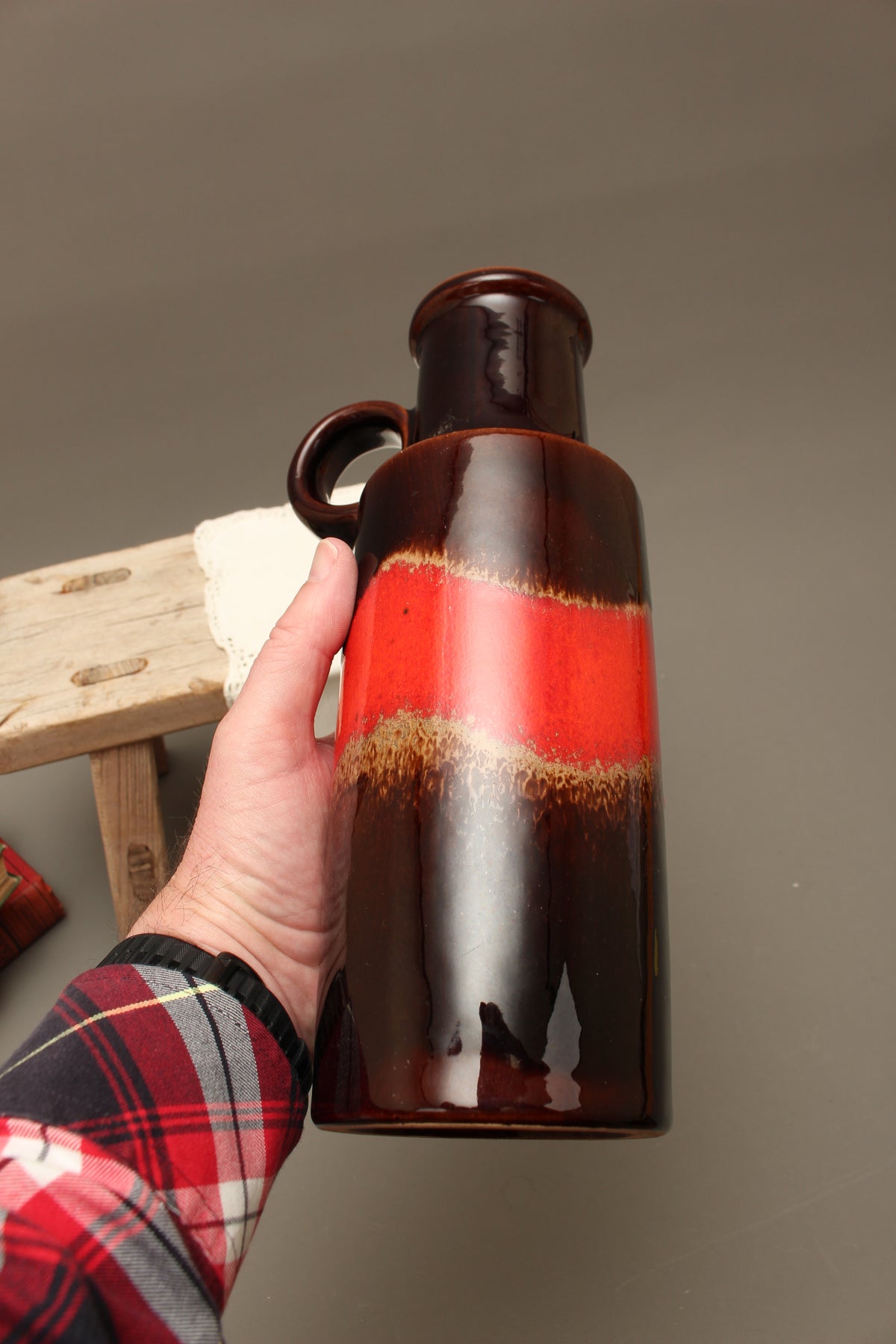 Vintage Scheurich 401-28 West German Pottery Vase – Mid-Century Fat Lava Handle Jug