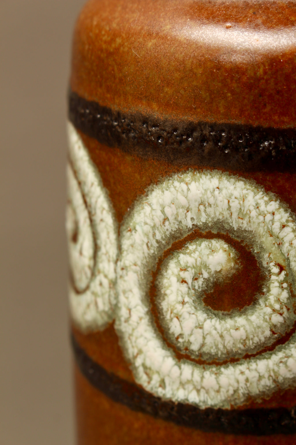Vintage Scheurich 200-28 West German Pottery Vase – Mid-Century Brown Scroll Fat Lava