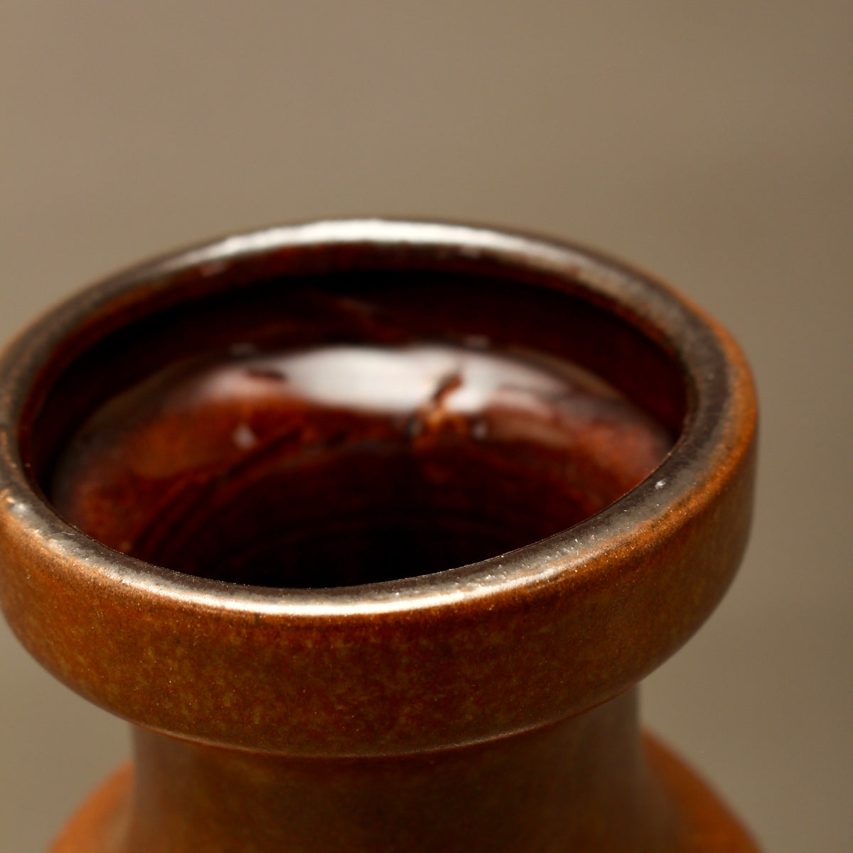 Vintage Scheurich 200-28 West German Pottery Vase – Mid-Century Brown Scroll Fat Lava