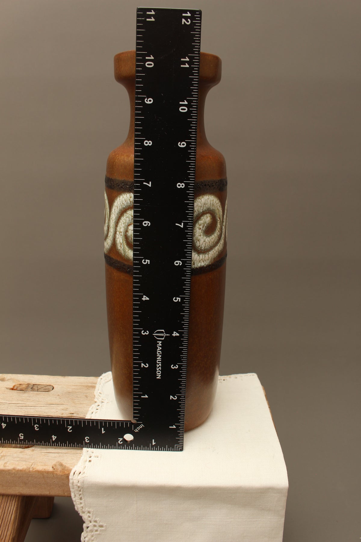 Vintage Scheurich 200-28 West German Pottery Vase – Mid-Century Brown Scroll Fat Lava