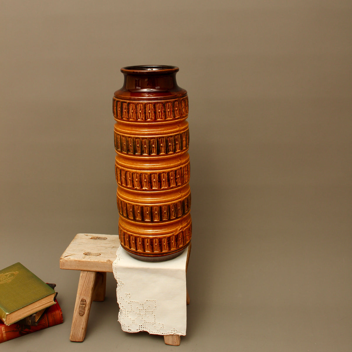 Large Scheurich 268-40 West German Floor Vase – 15 Inch Mid-Century Relief Pottery