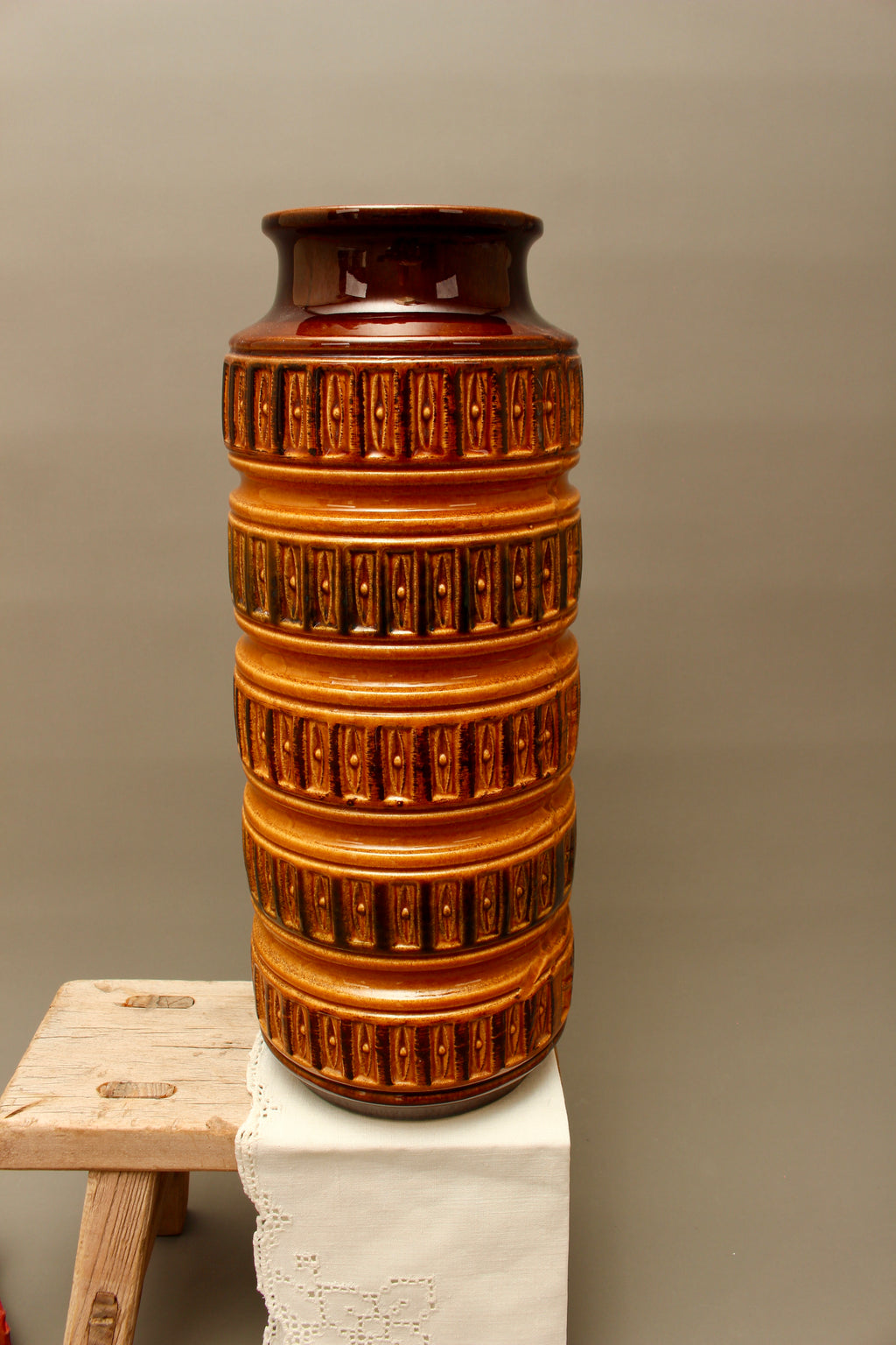Large Scheurich 268-40 West German Floor Vase – 15 Inch Mid-Century Relief Pottery