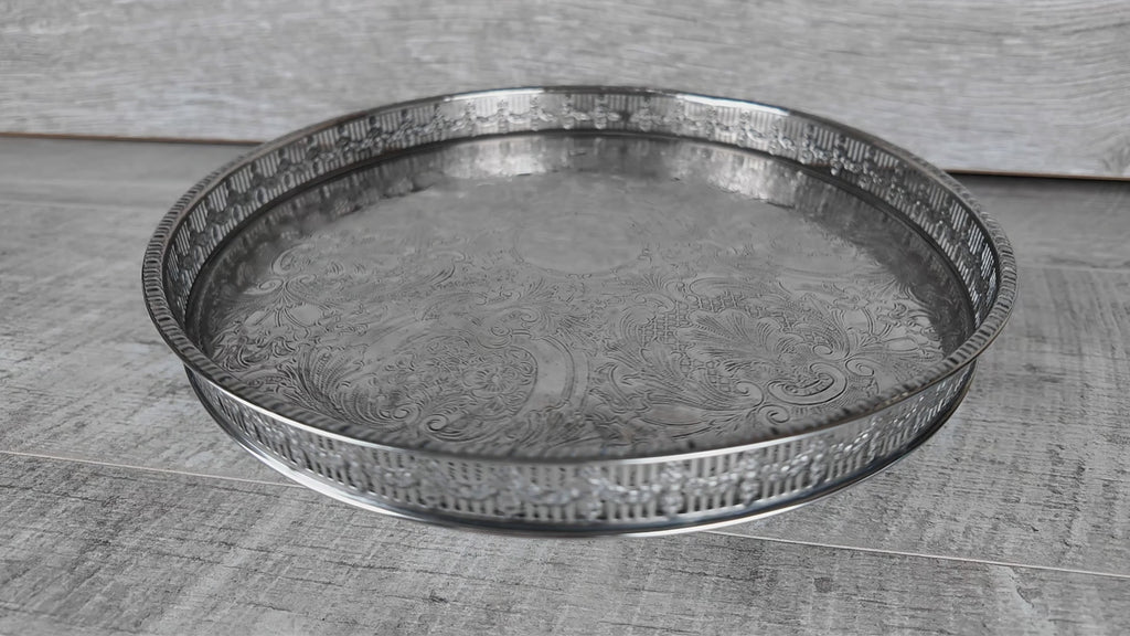 Vintage Haseler Restall Silver Plated on Copper Gallery Tray 12" Sheffield MCM