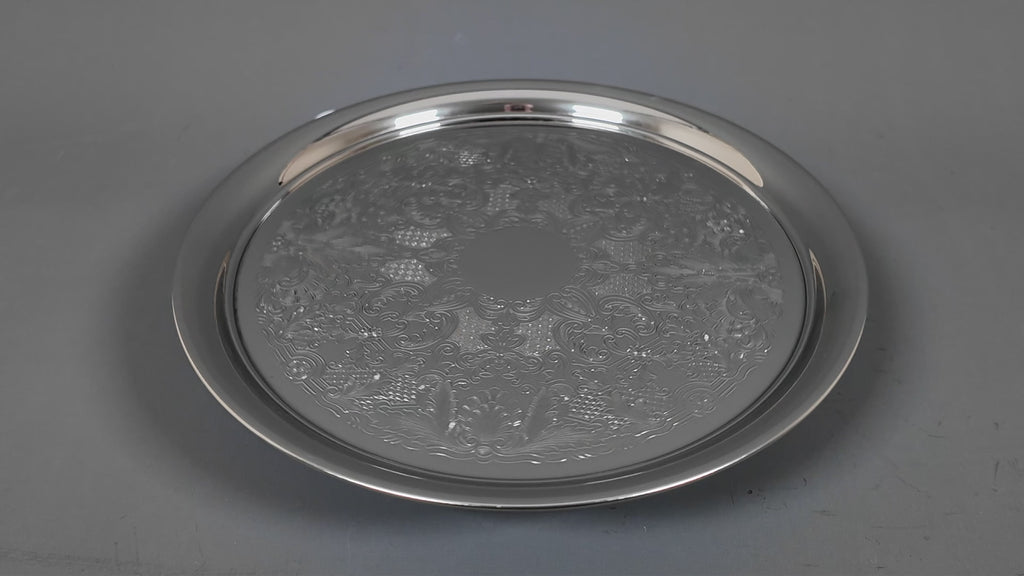 Vintage Round Silver Plated Salver Deeply Chased Floral Drinks Tray