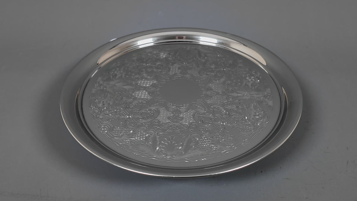 Vintage Round Silver Plated Salver Deeply Chased Floral Drinks Tray