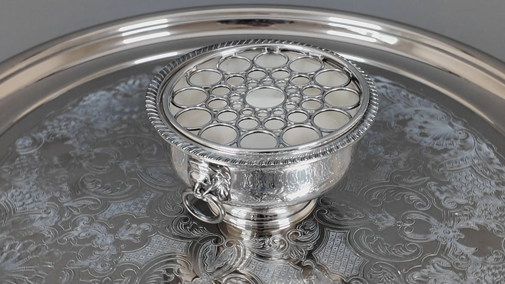 Vintage Viners of Sheffield Silver Plate Rose Bowl with Flower Frog Grid