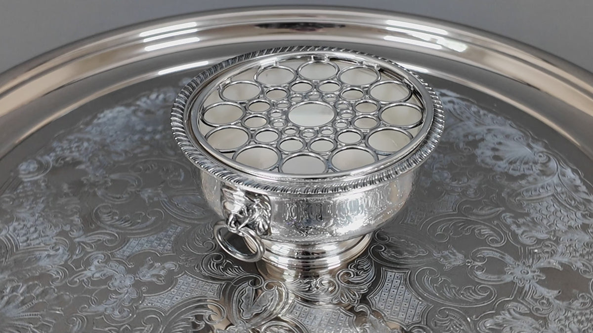 Vintage Viners of Sheffield Silver Plate Rose Bowl with Flower Frog Grid