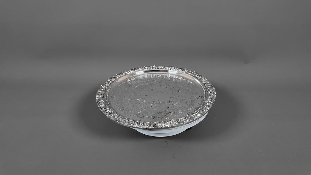 Vintage Hart's of Sheffield Silver on Copper Tray - Chased Chippendale Style Drinks Salver