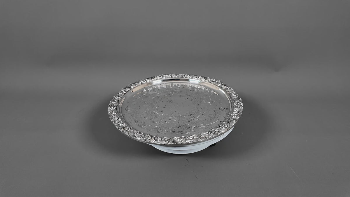 Vintage Hart's of Sheffield Silver on Copper Tray - Chased Chippendale Style Drinks Salver