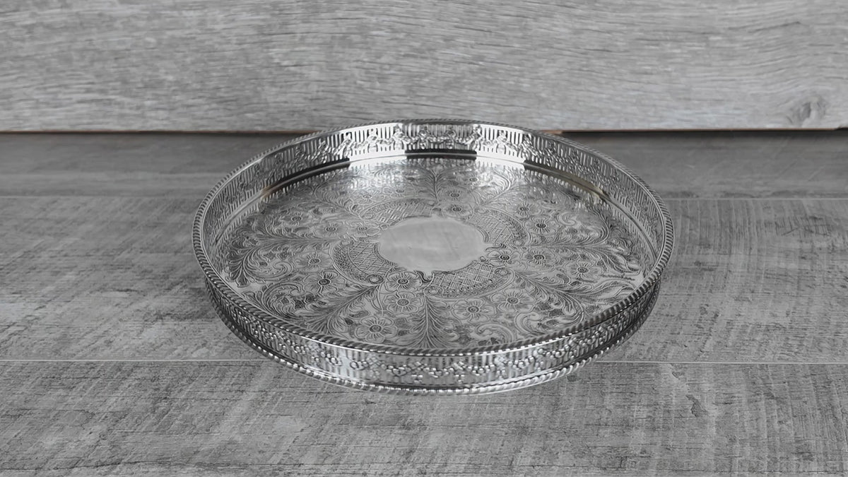 Vintage Viners of Sheffield Silver on Copper Gallery Tray - Chased Old Sheffield Plate Reproduction