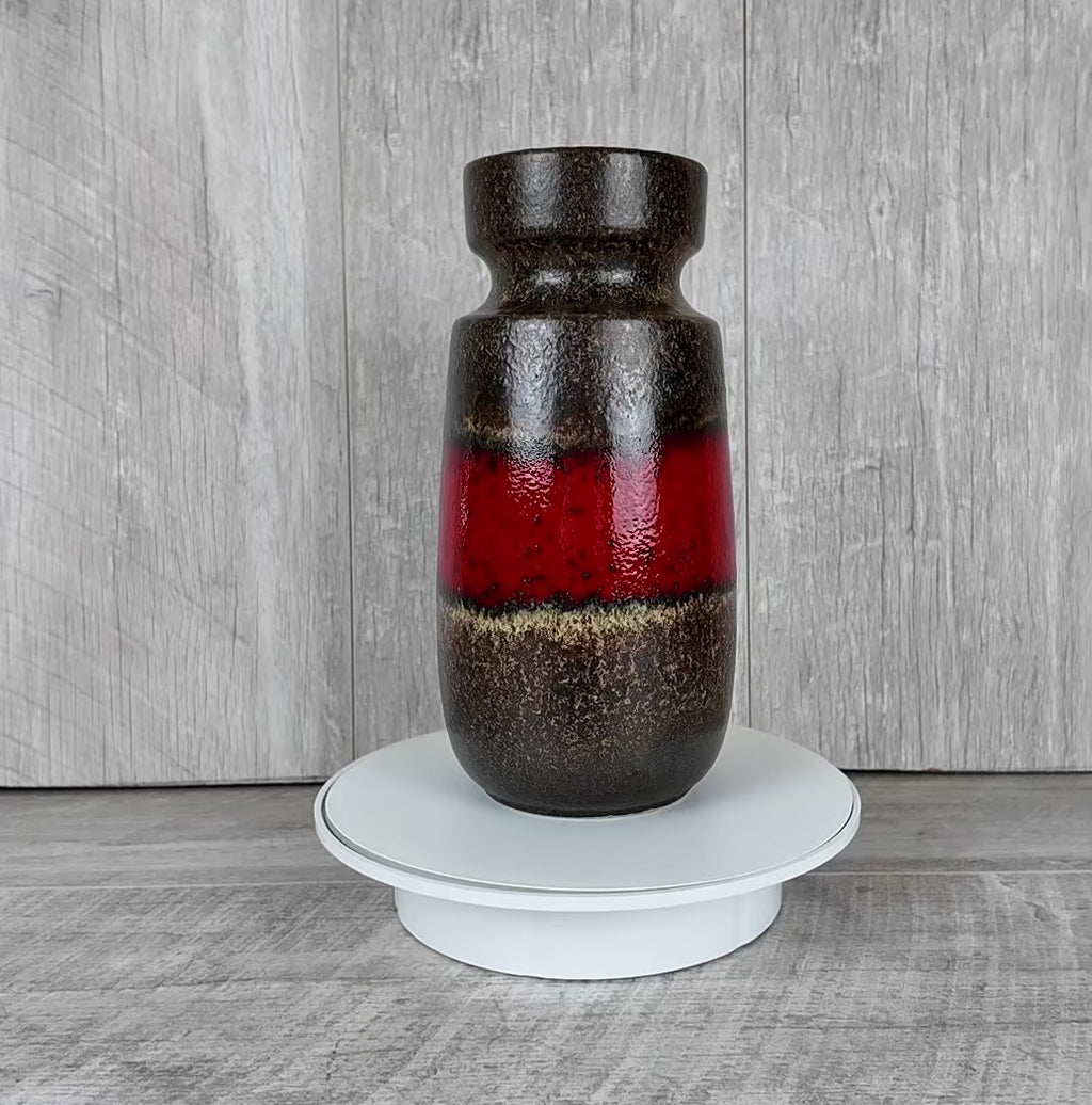 Vintage Scheurich 242-22 West German Pottery Vase - Mid-Century Red & Brown Banded Ceramic