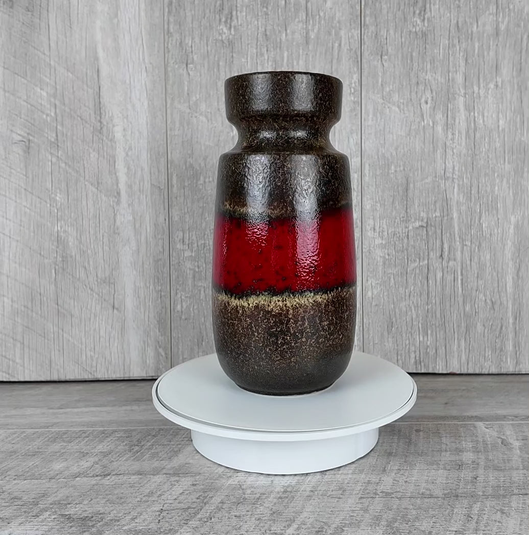 Vintage Scheurich 242-22 West German Pottery Vase - Mid-Century Red & Brown Banded Ceramic