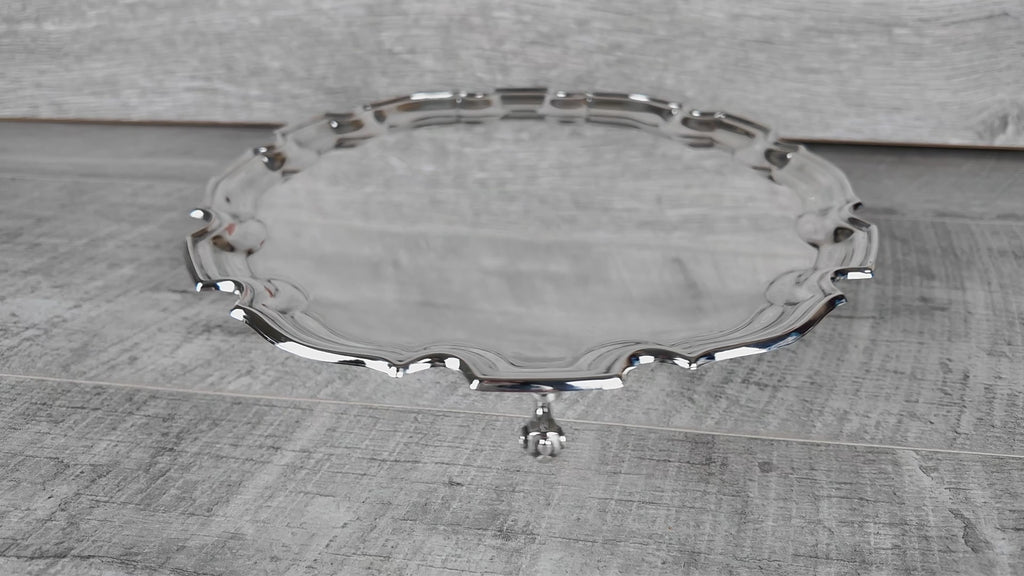 Vintage Chippendale Style Scalloped Silver Plated EPNS Salver Tray 12" Made in England