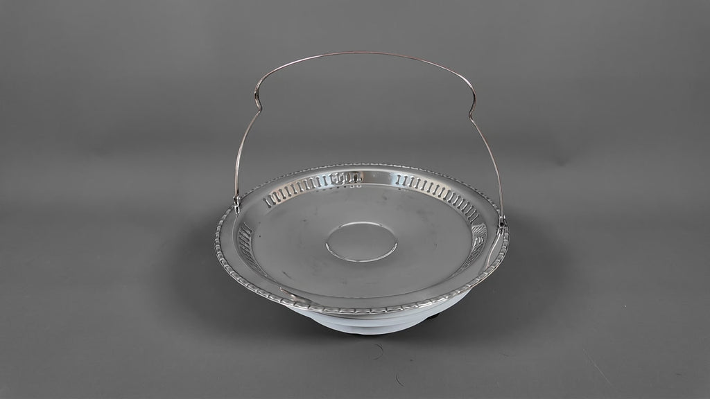Vintage English Silver Plated on Copper Basket with Swing Handle - Pierced Bon-Bon Dish