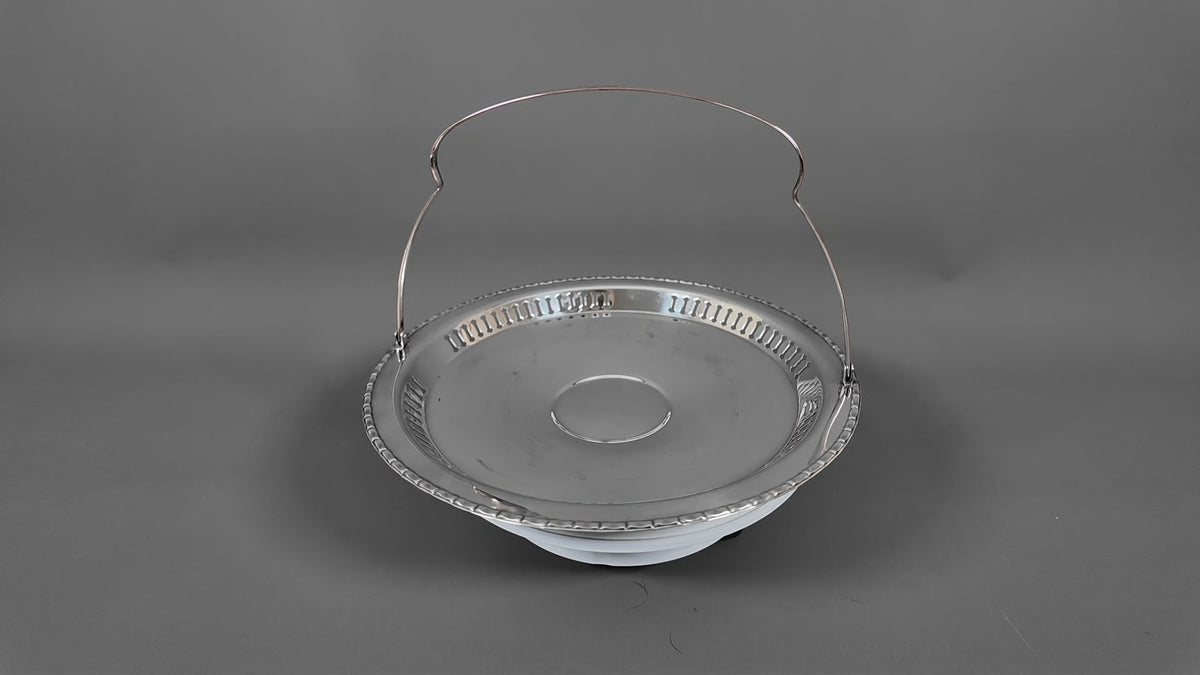 Vintage English Silver Plated on Copper Basket with Swing Handle - Pierced Bon-Bon Dish